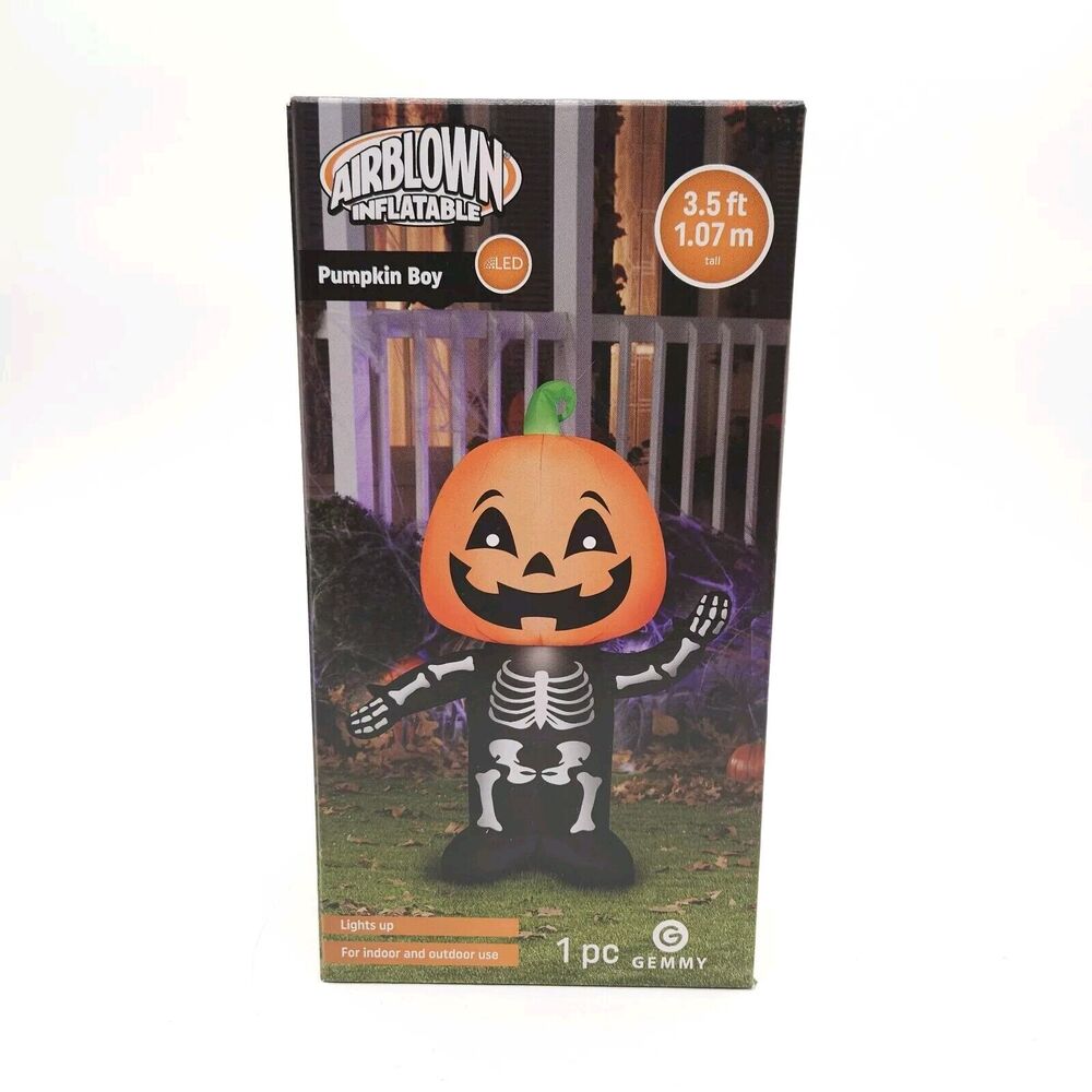 3.5 ft Skeleton Pumpkin Boy Airblown Inflatable Halloween LED Yard Decoration